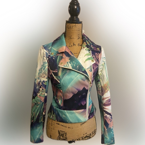 Jennifer Lopez Jackets & Blazers - Jennifer Lopez Sz XS Green, Pink, White Palm Leaf Design Women’s Jacket